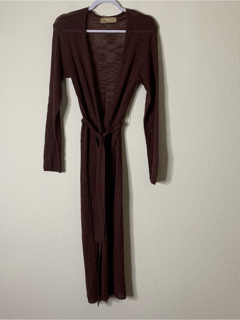 Free People Free-est Womens Brown Knit long sleeve sheer Long belted Robe S